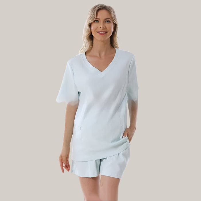 Women's Waffle-Knit Maternity Shorts Set Azure set