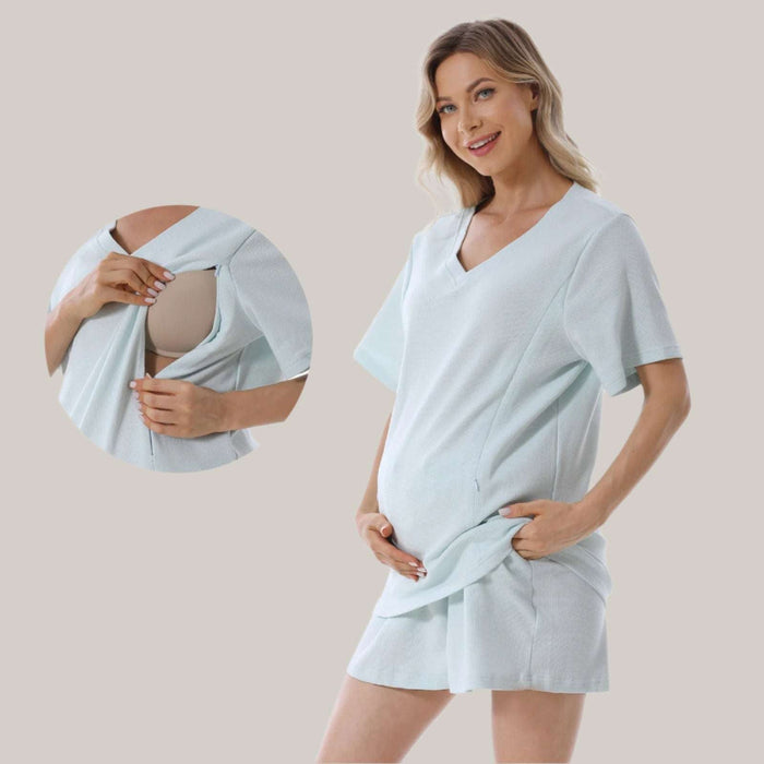 Women's Waffle-Knit Maternity Shorts Set