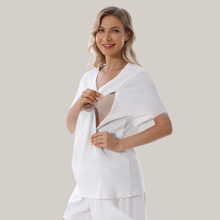 Women's Waffle-Knit Maternity Shorts Set White Top