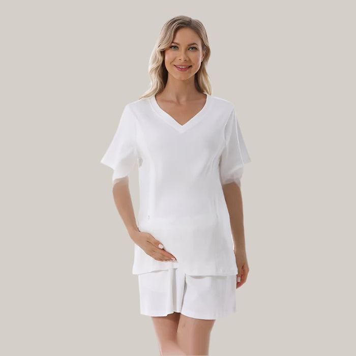 Women's Waffle-Knit Maternity Shorts Set Milky White
