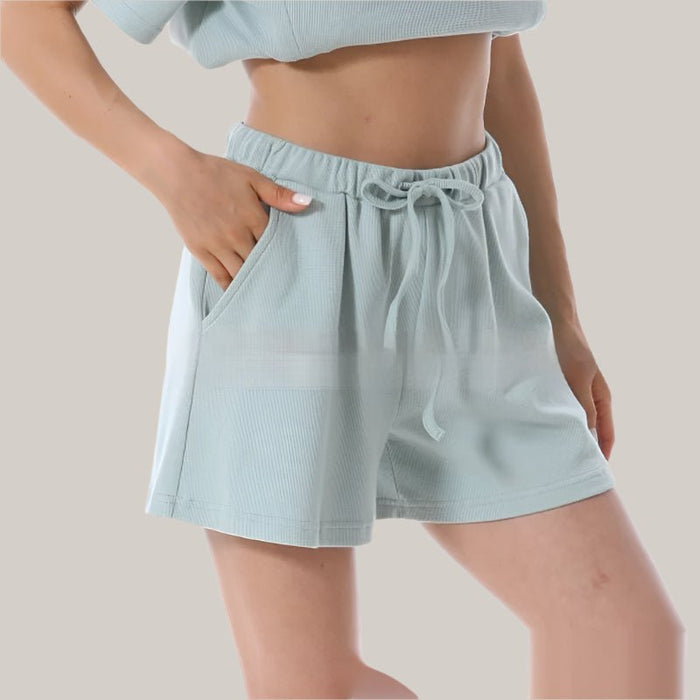 Women's Waffle-Knit Maternity Shorts Set Green Pants