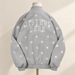 Back of grey star-pattern bomber jacket.