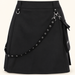 Black skirt with an eyelet strap, silver clips and a side pouch