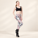 Skull and pink rose leggings on model in ivory studio