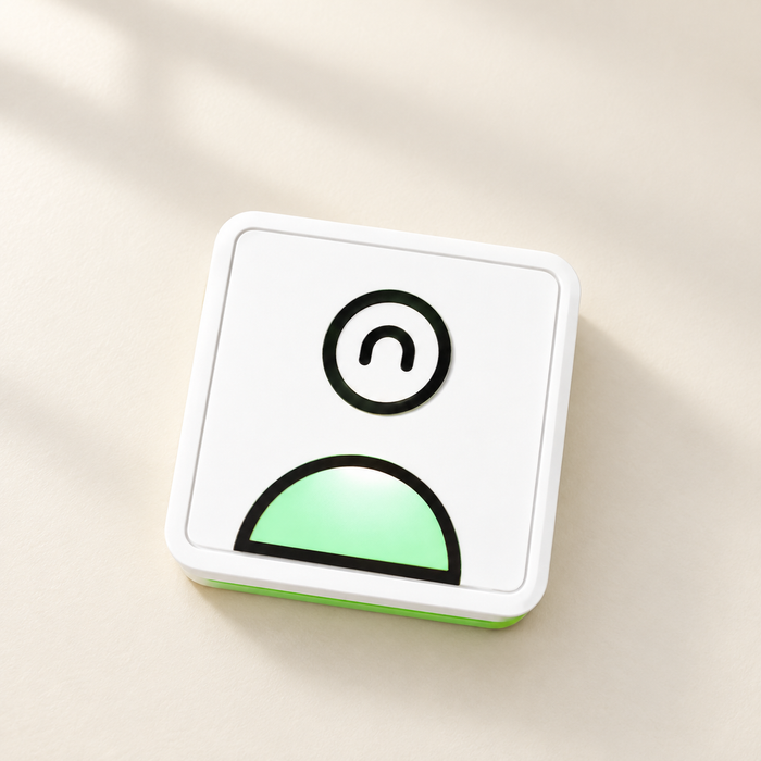 White and green mini printer on an ivory desk