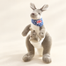 Grey kangaroo plush with baby and blue scarf