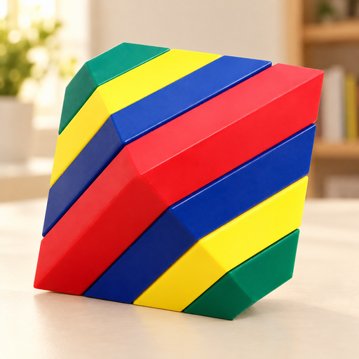 Colourful geometric puzzle on an ivory table