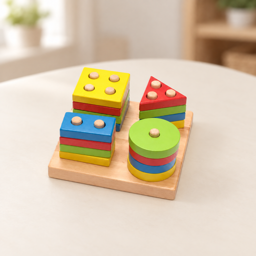 Wooden geometric stacking board with four shapes