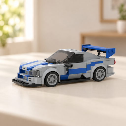 Silver and blue brick-built toy sports car