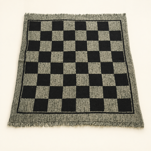 Woven black and grey checkered game blanket