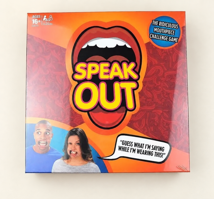 Speak Out game box on ivory surface