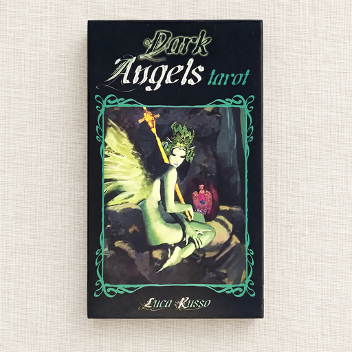 Dark Angels tarot deck package on ivory linen