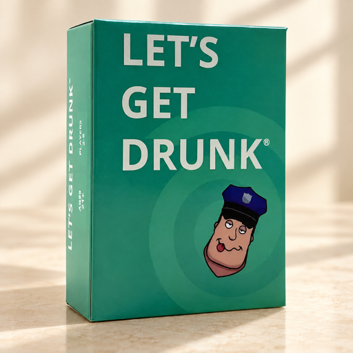 Green party card game box on an ivory surface