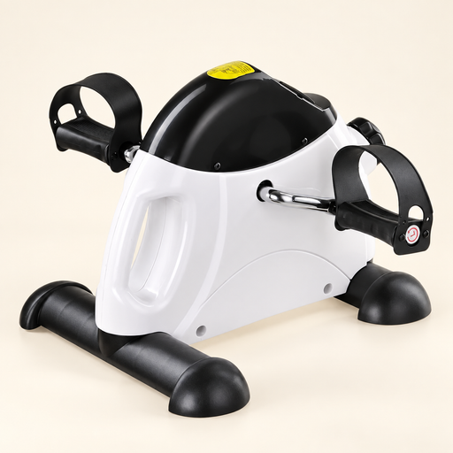 White compact pedal exerciser on ivory floor