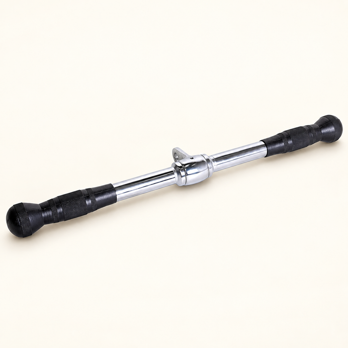 Chrome cable-machine attachment bar with black grips