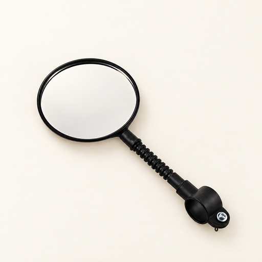 Black bicycle mirror on ivory surface
