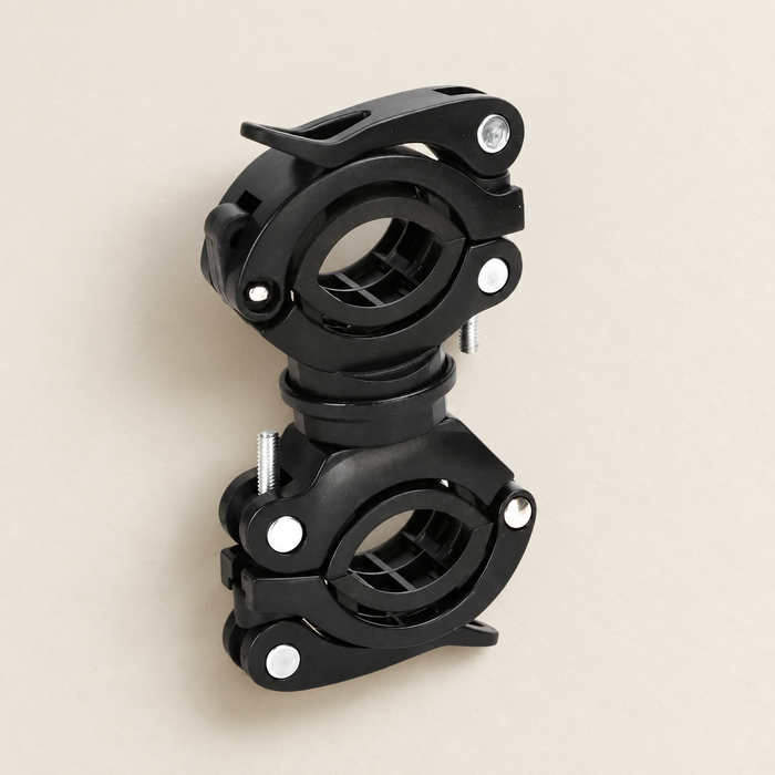 Black adjustable double clamp bicycle flashlight mount
