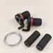 Black bicycle twist shifter set with red bands and cables