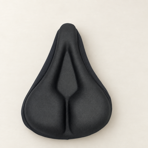 Black padded bicycle seat cover on ivory surface