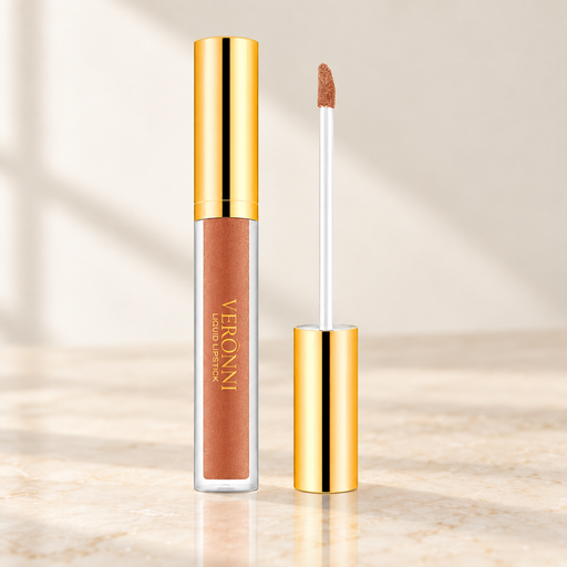 Bronze pearlescent liquid lipstick with gold caps and applicator.