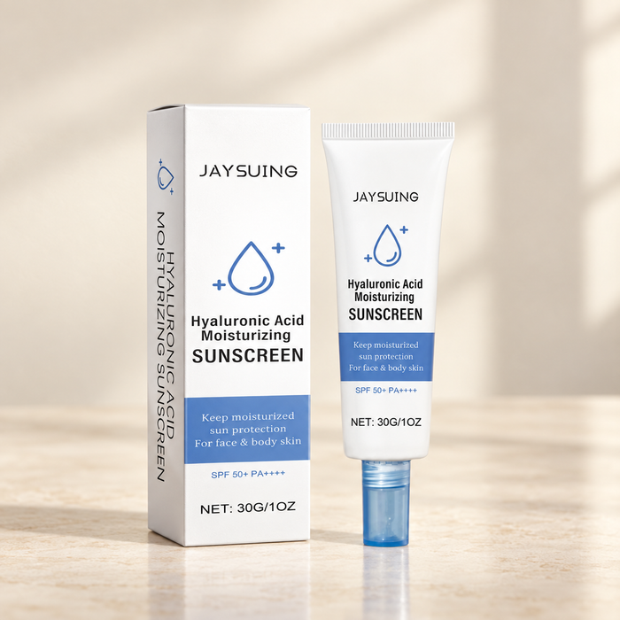 JAYSUING white and blue sunscreen tube with matching box
