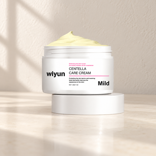 White wiyun jar with cream and lid on ivory vanity