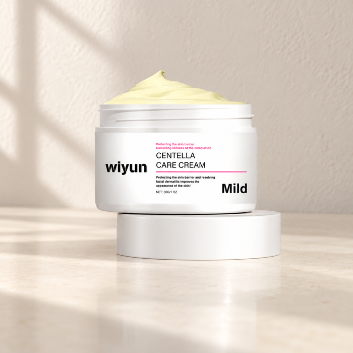 White wiyun jar with cream and lid on ivory vanity