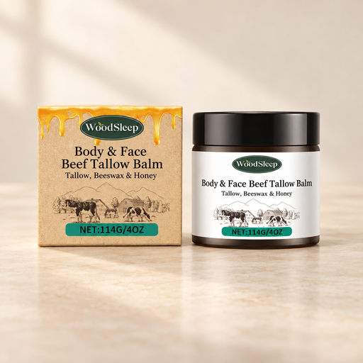 WoodSleep balm jar and kraft box with original farm illustration