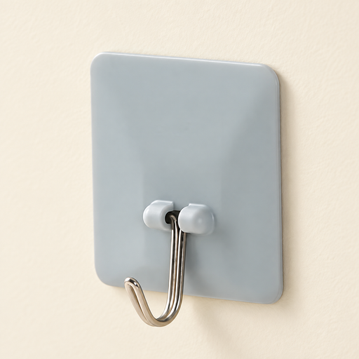 Blue grey adhesive wall hook on ivory wall