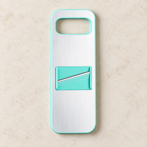 White and mint slicing board on a warm ivory surface