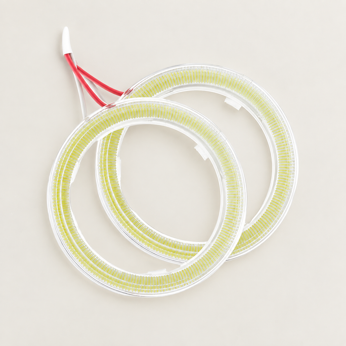 Circular COB light rings on an ivory surface