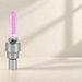 Silver bicycle valve light with a translucent pink illuminated top