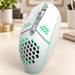 White perforated gaming mouse on a light desk.