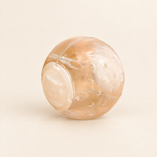 Translucent peach treat ball with a pale circular end cap