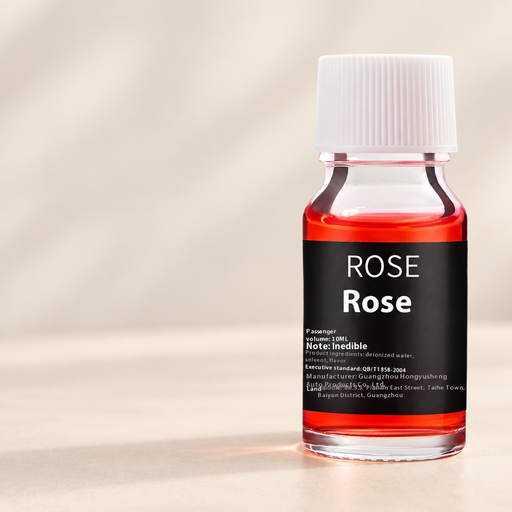 Red Rose fragrance refill bottle with white ribbed cap and black label on an ivory surface
