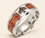 Silver-tone ring with wood inlays and tree engraving