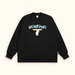 Black SURFING sweatshirt laid flat on ivory background