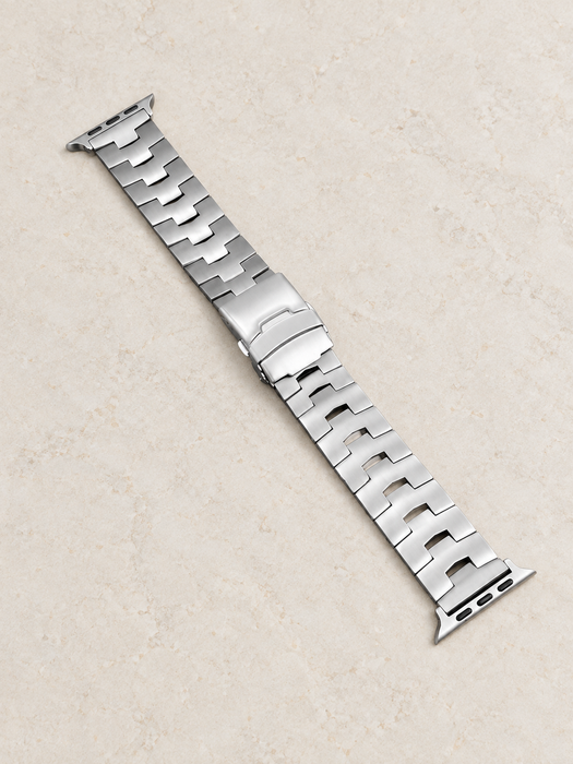 Silver watch band with double clasp on ivory stone