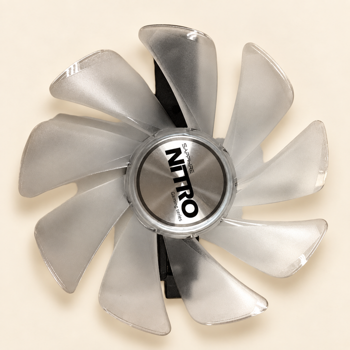 Translucent nine-blade cooling fan on ivory