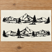 Pair of black mountain and pine-tree car decals displayed on a light backing sheet.