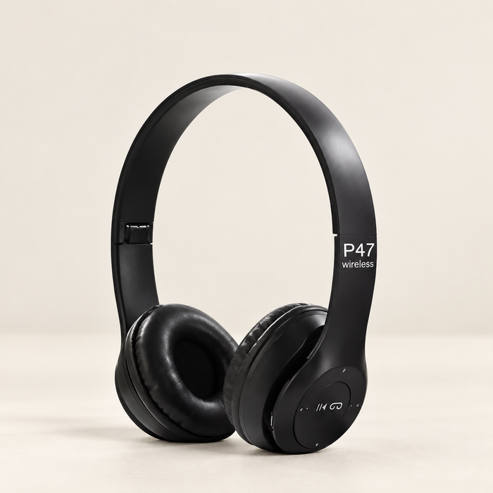 Black P47 wireless headphones.