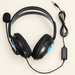 Black and blue gaming headset with microphone and complete cable