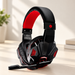 Black and red gaming headset on an ivory desk