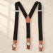 Black suspenders with tan button loops
