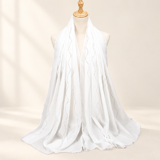White scarf with dotted wave embellishments on mannequin