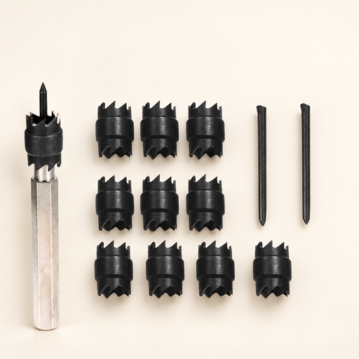 Spot weld cutter set with ten spare cutters and two pins