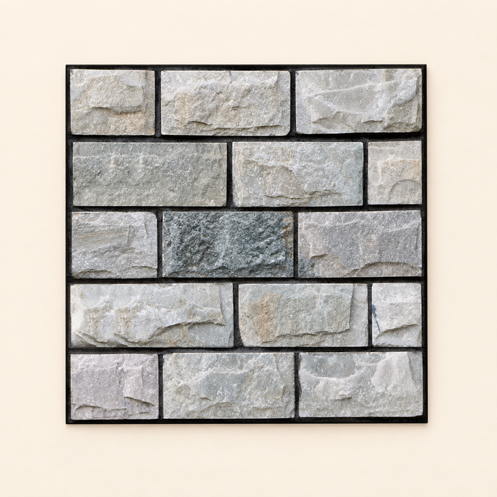 Square grey stone-effect wall sticker on ivory surface