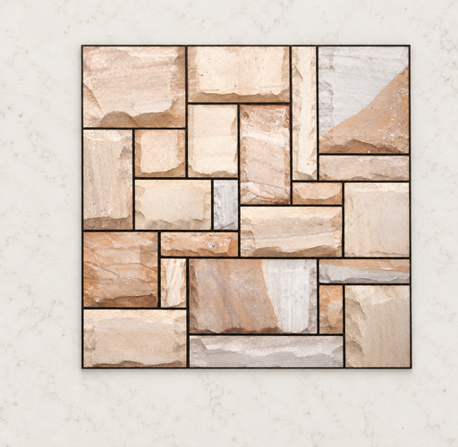 Square beige stone-pattern protective sticker on an ivory surface
