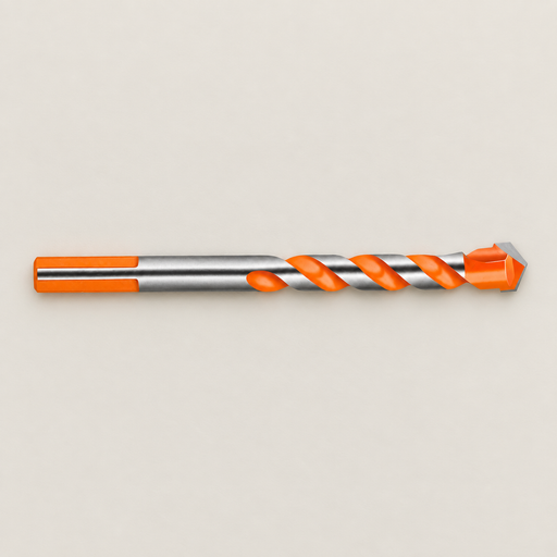 Orange and silver drill bit lying flat on ivory