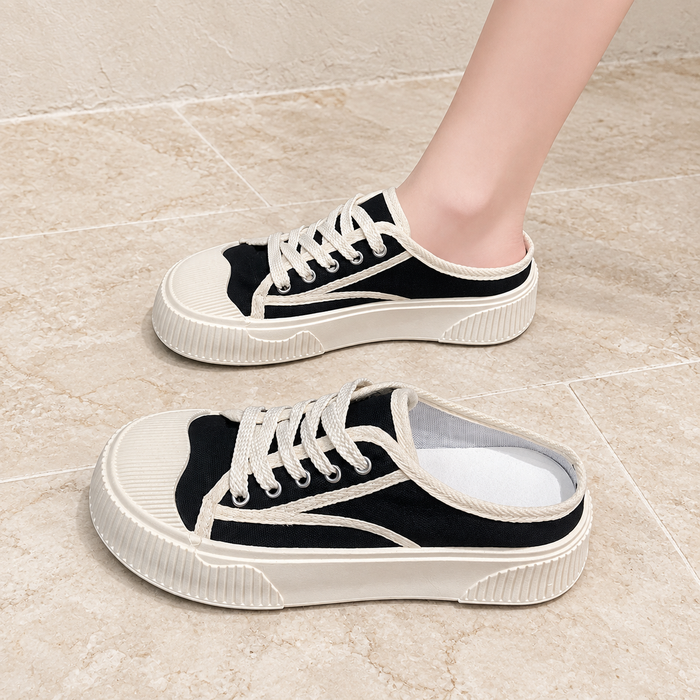 Black and cream mule sneakers